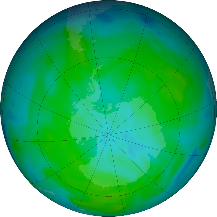 Antarctic ozone map for 29 December 2018